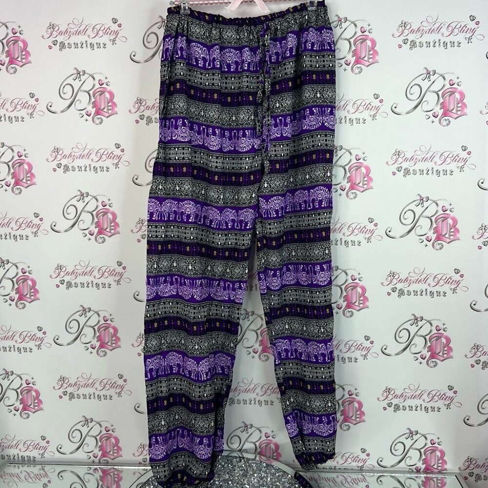 Pants elephants Thailand India classic harem Purple and Black Women's Pants